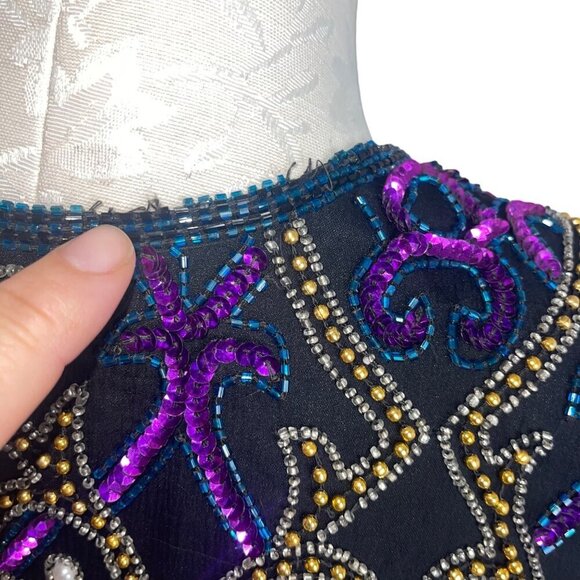 Laurence Kazar Vintage Womens Jacket Size Small Black Sequin Beaded Pure Silk - Picture 5 of 8